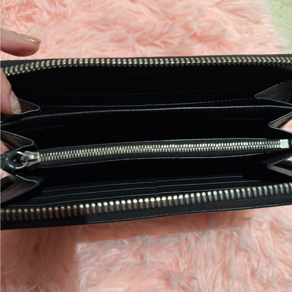 Balenciaga Paper Manny Zip Around Leather Wallet Large Black Envelope Snap NIP - Picture 15 of 16